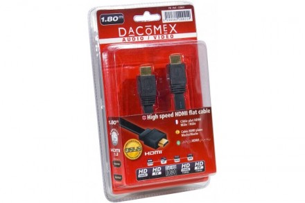 Dacomex Cordon HDMI HighSpeed Plat à Connecteurs HD - 1,80 m