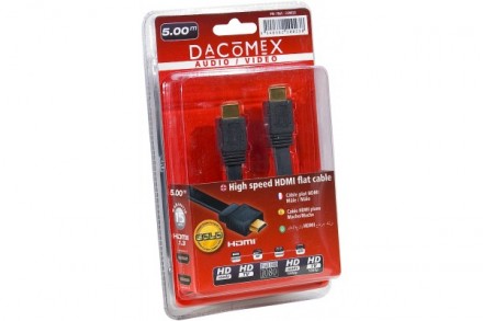Dacomex Cordon HDMI HighSpeed Plat à Connecteurs HD - 5,00 m