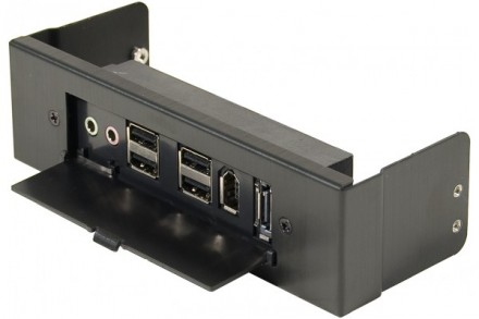 Façade 5"1/4 alu noir 4 ports USB 1FireWire 1 eSATA + Audio